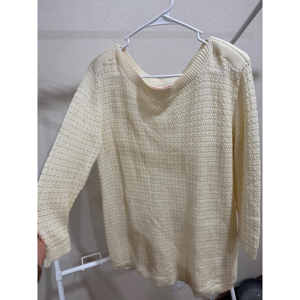Tommy Hilfiger Cream Knit Sweater Women's L Boatneck 3/4‎ Sleeve